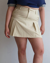 Vintage - Beige Stripe Pleated Mini Skirt (L)