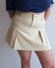 Vintage - Beige Stripe Pleated Mini Skirt (L)