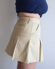 Vintage - Beige Stripe Pleated Mini Skirt (L)