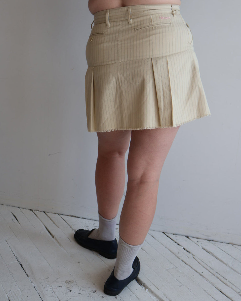Vintage - Beige Stripe Pleated Mini Skirt (L)
