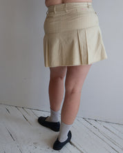 Vintage - Beige Stripe Pleated Mini Skirt (L)