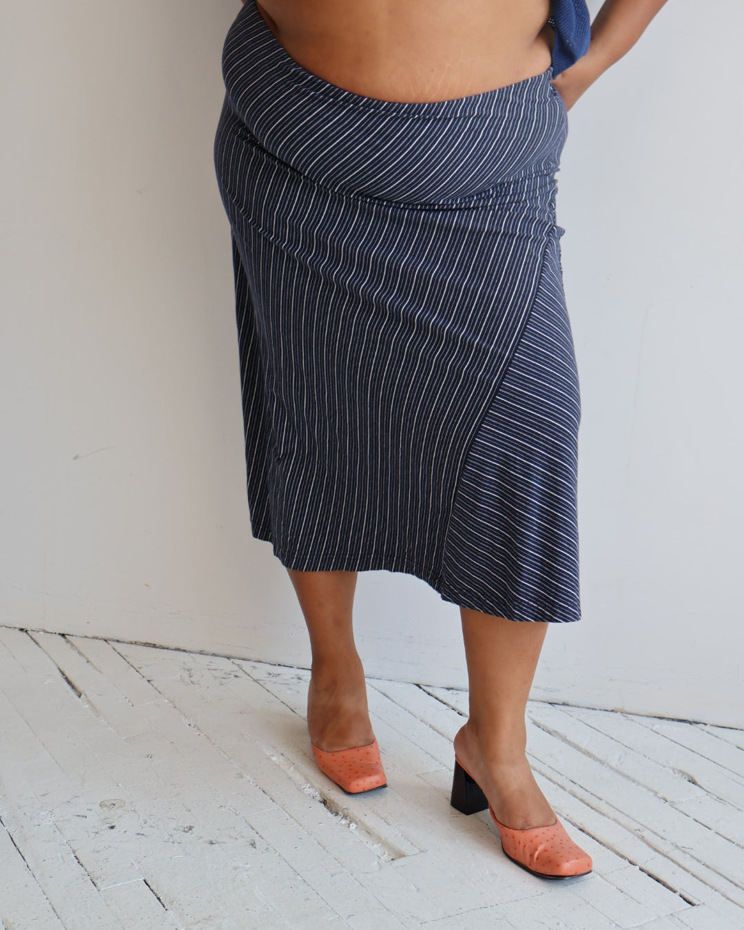 Vintage - Blue Cotton Striped Skirt (1X/2X)