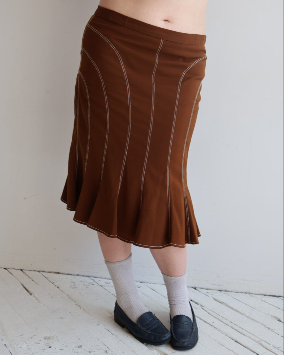 Vintage - Brown Contrast Stitch Skirt (XL)