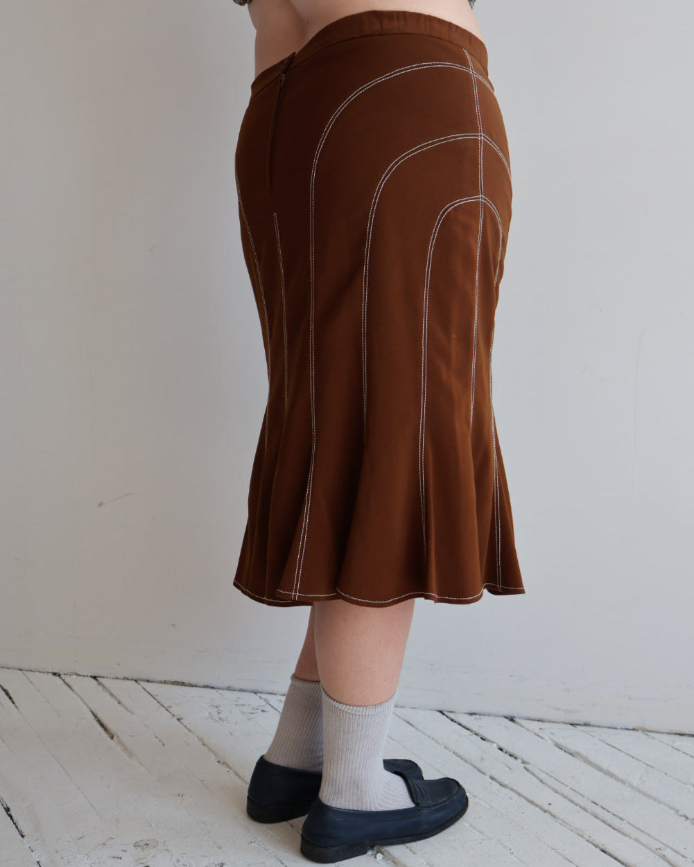 Vintage - Brown Contrast Stitch Skirt (XL)