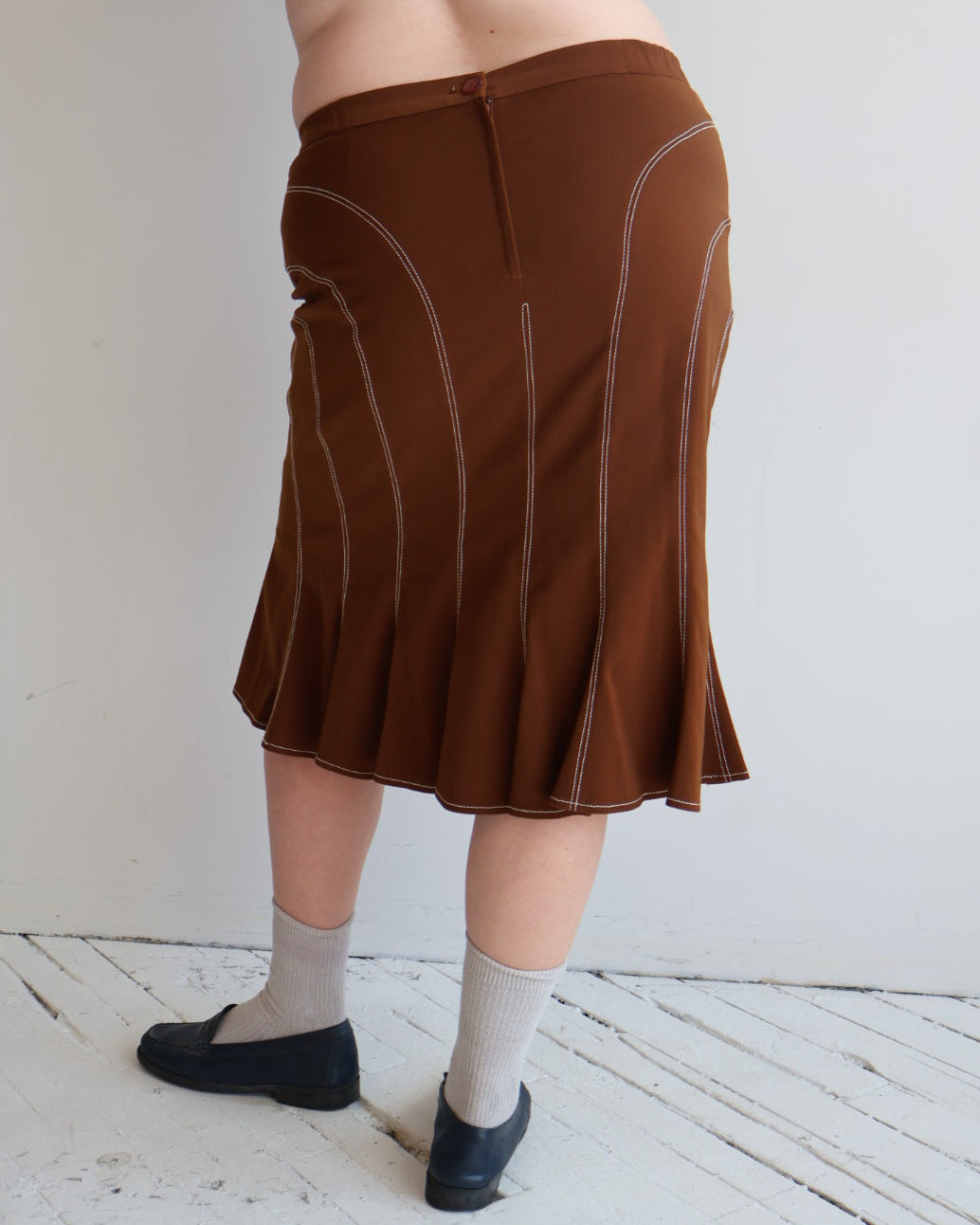 Vintage - Brown Contrast Stitch Skirt (XL)