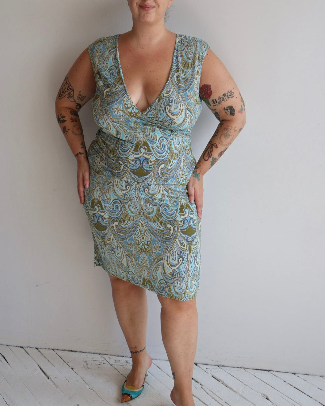 Vintage - Paisley Stretch Faux Wrap Dress (XL/1X)