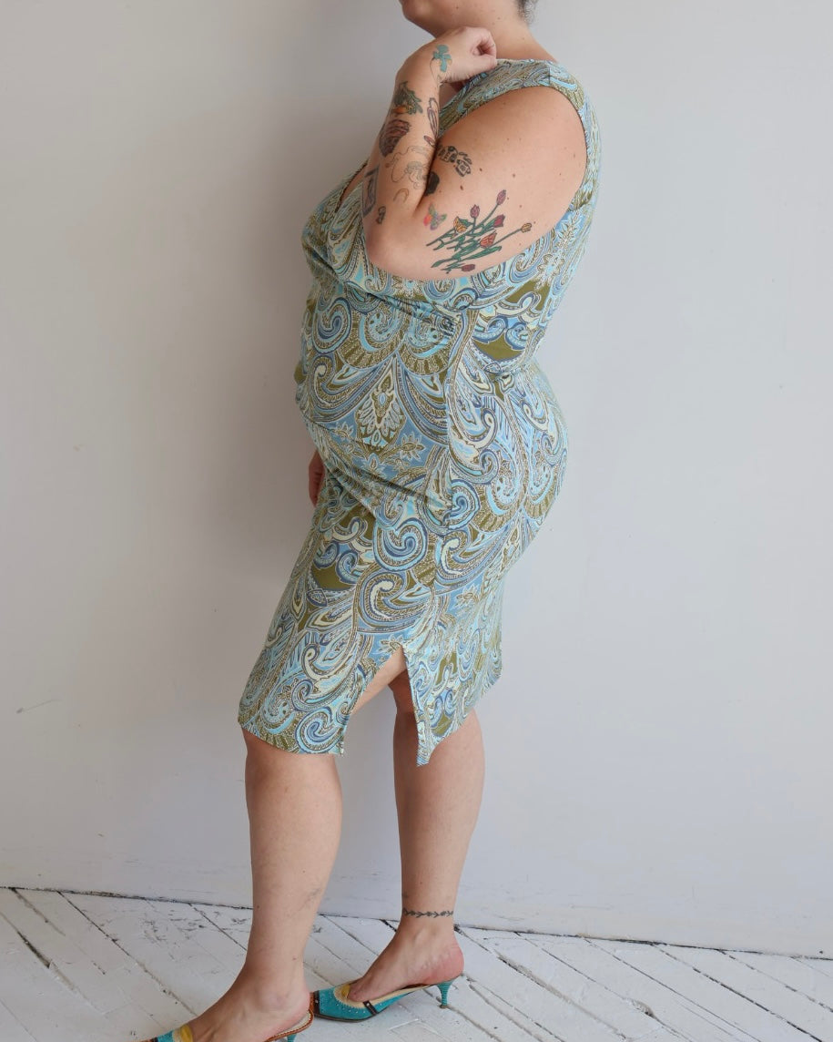 Vintage - Paisley Stretch Faux Wrap Dress (XL/1X)