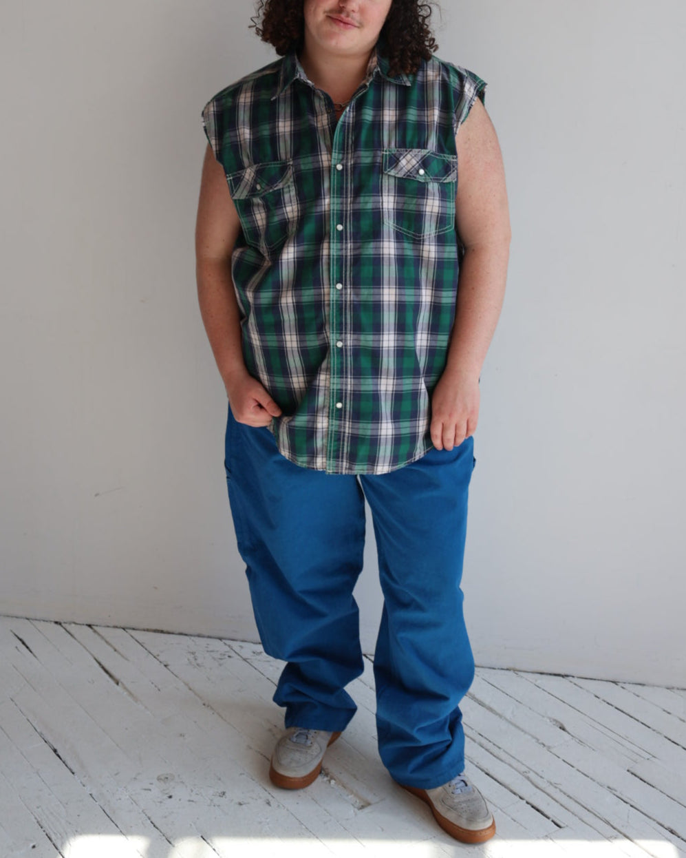 Vintage - Sleeveless Plaid Snap Button Down (1X)