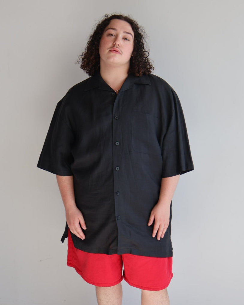 Vintage - Black Linen Button Down (1X/2X)