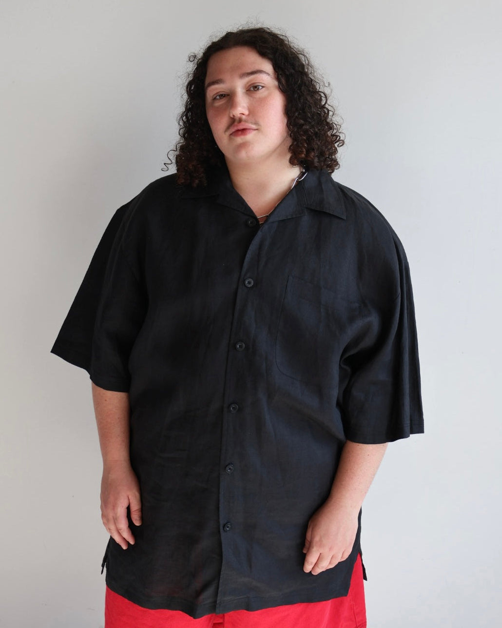 Vintage - Black Linen Button Down (1X/2X)