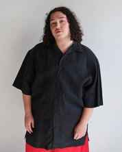 Vintage - Black Linen Button Down (1X/2X)