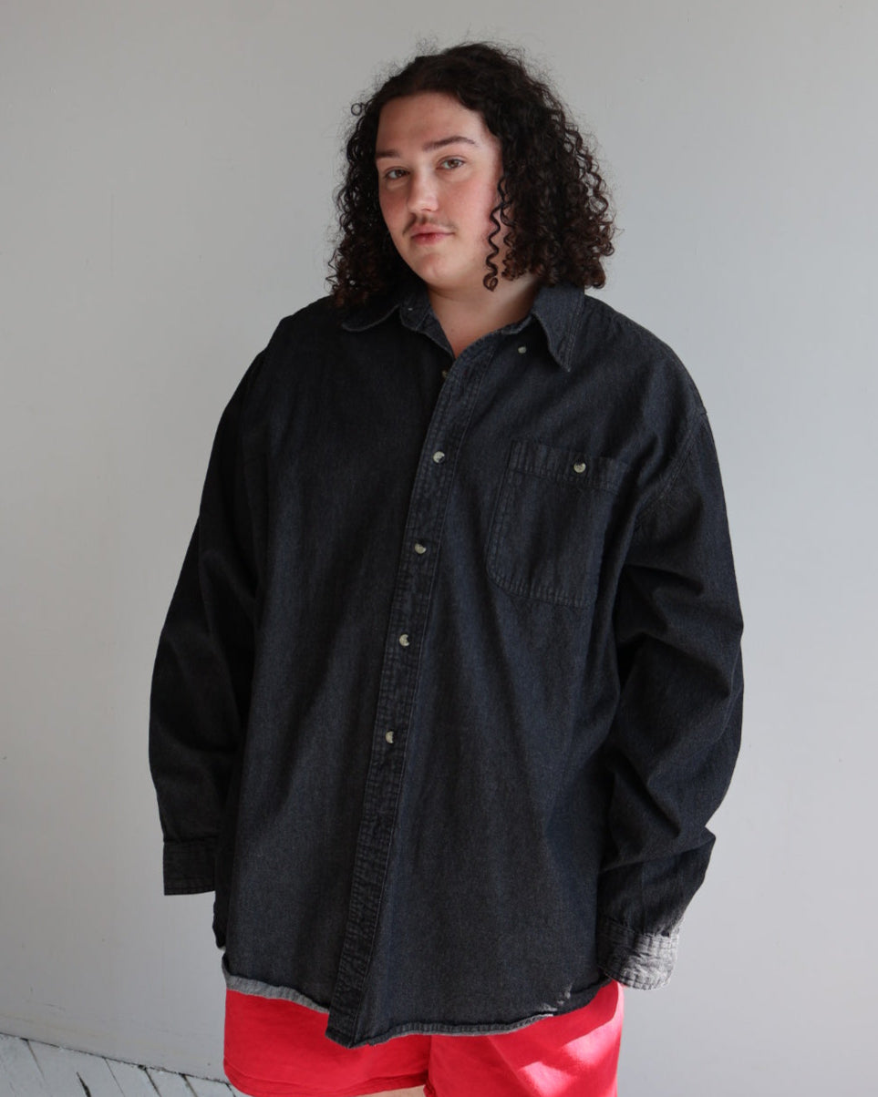 Vintage - Black Denim Button Down (3X)