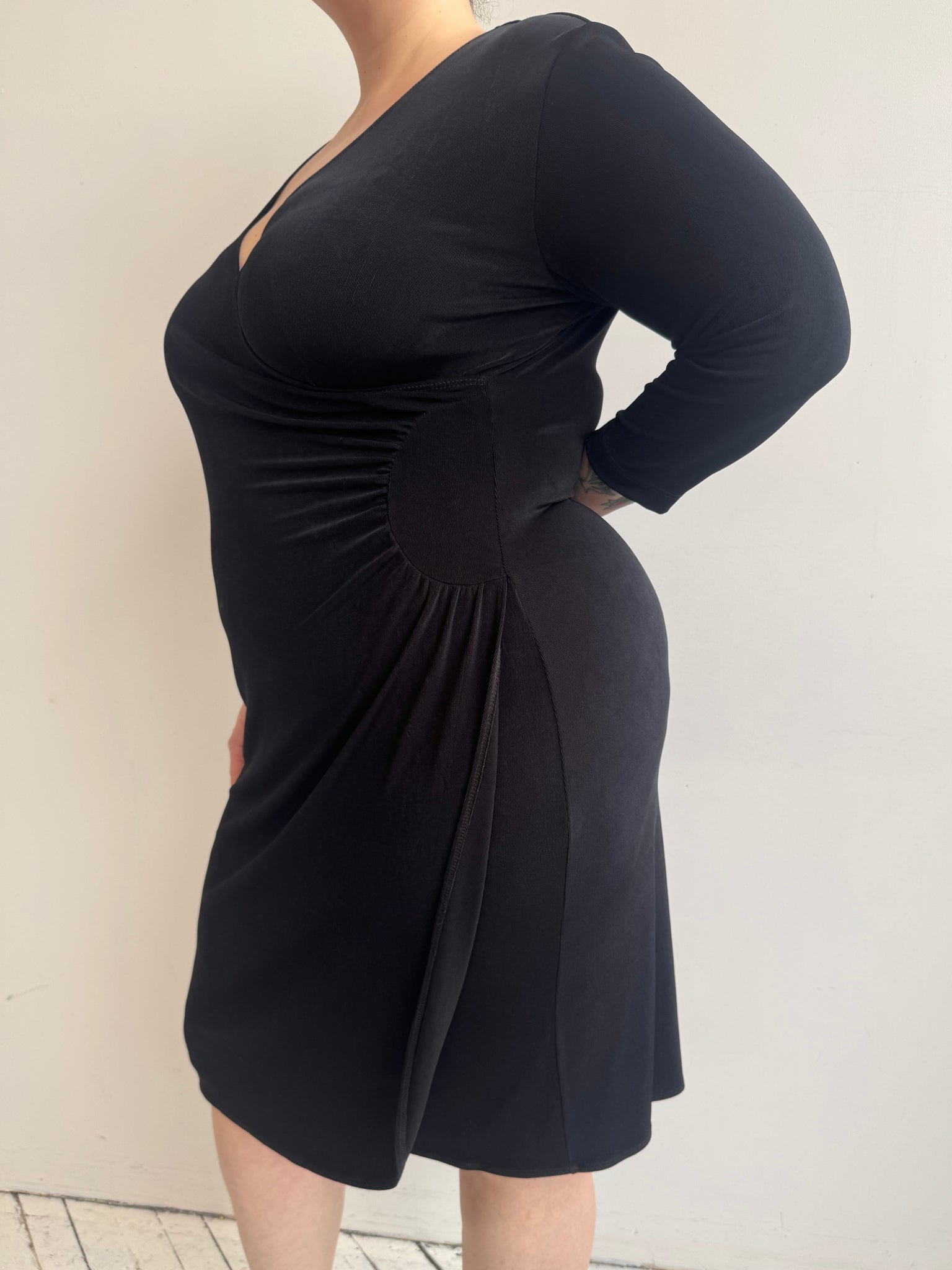 Vintage - Black Stretch Wrap Dress (1X-3X)