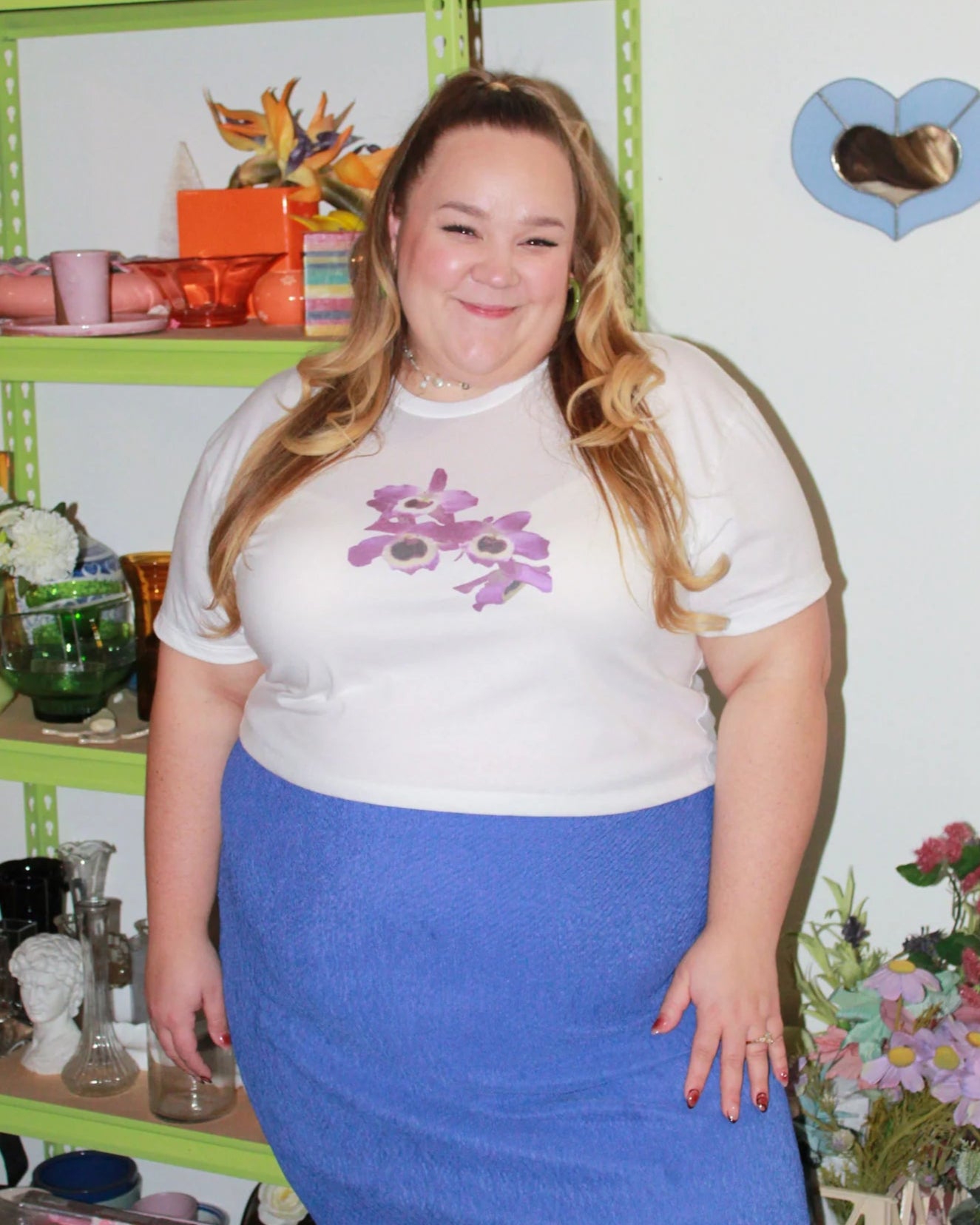 Laila Textiles - Purple Orchid Cropped Tee (3X)