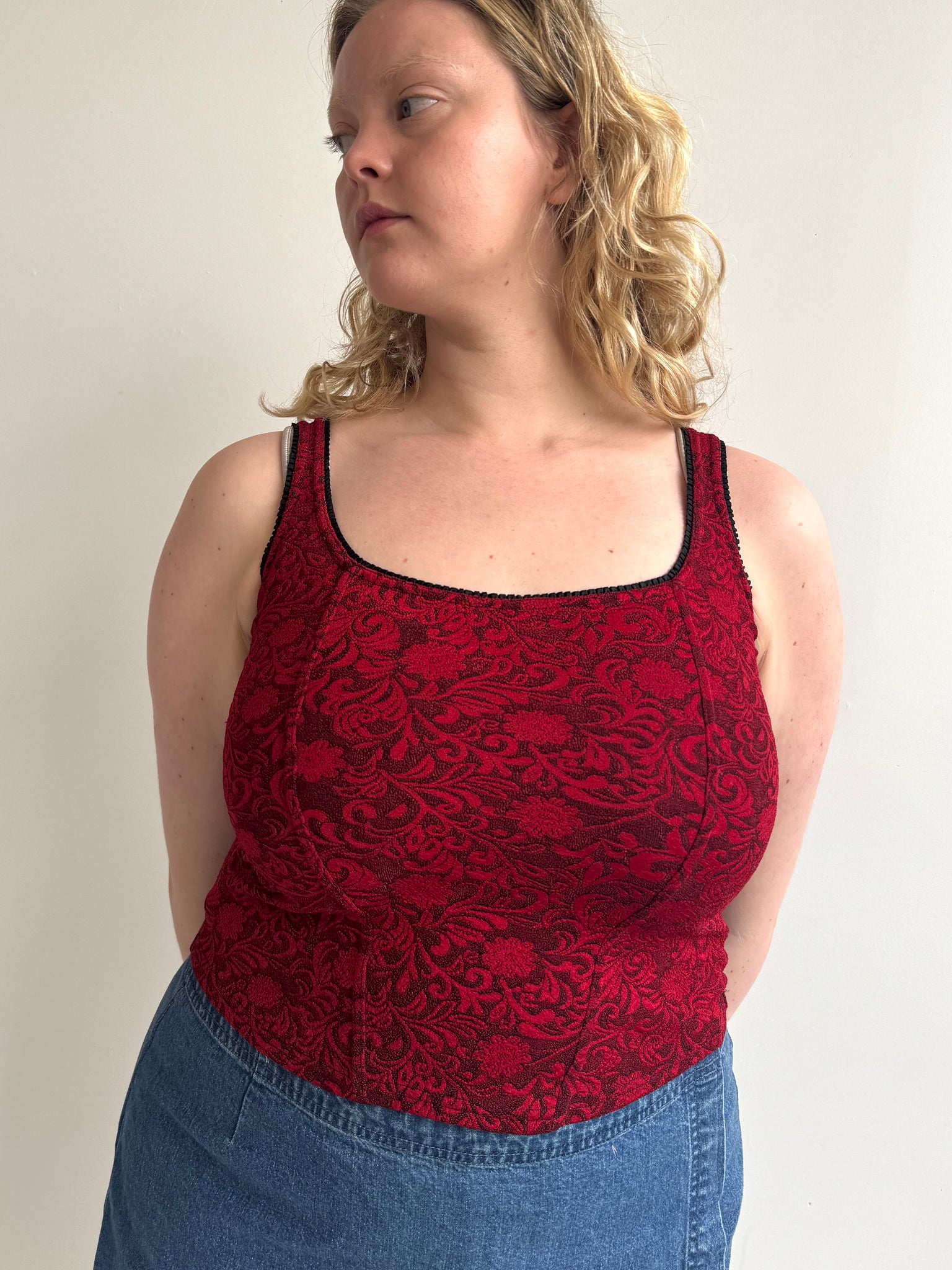 Vintage - Red Floral Corset Top (L/XL)