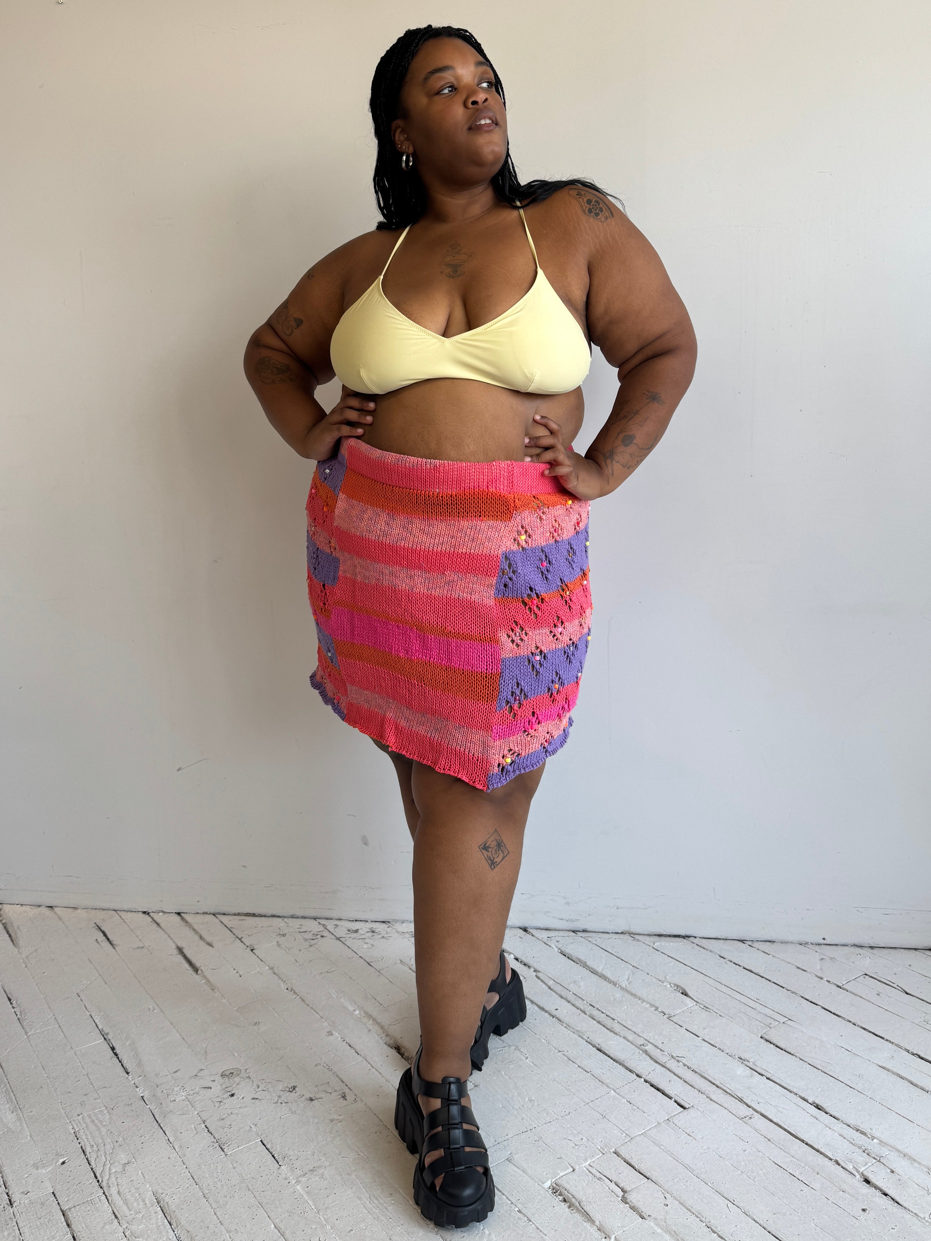 Flower Boy Ted - Beaded Stripe Knit Skirt (3X/4X)