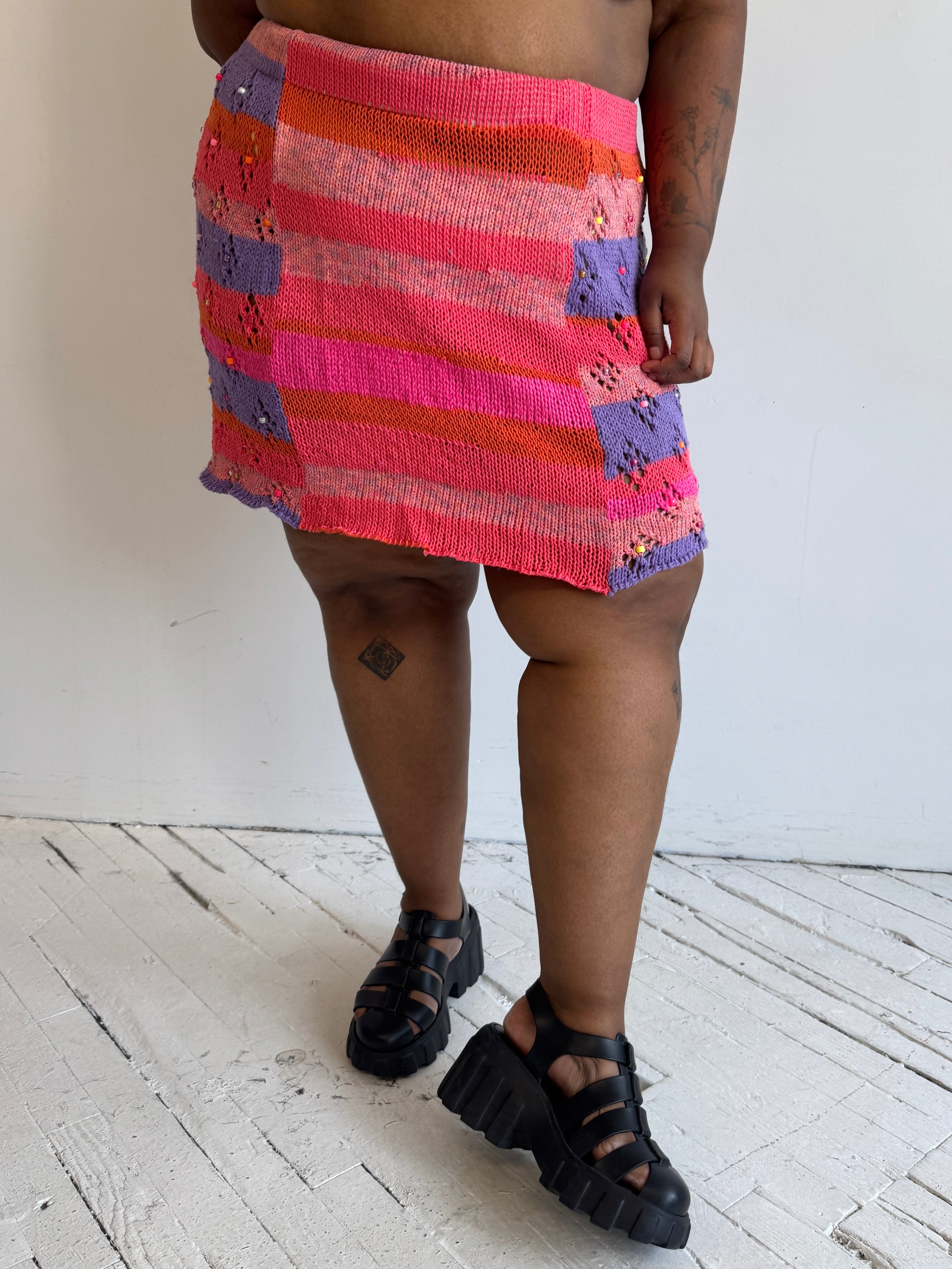 Flower Boy Ted - Beaded Stripe Knit Skirt (3X/4X)