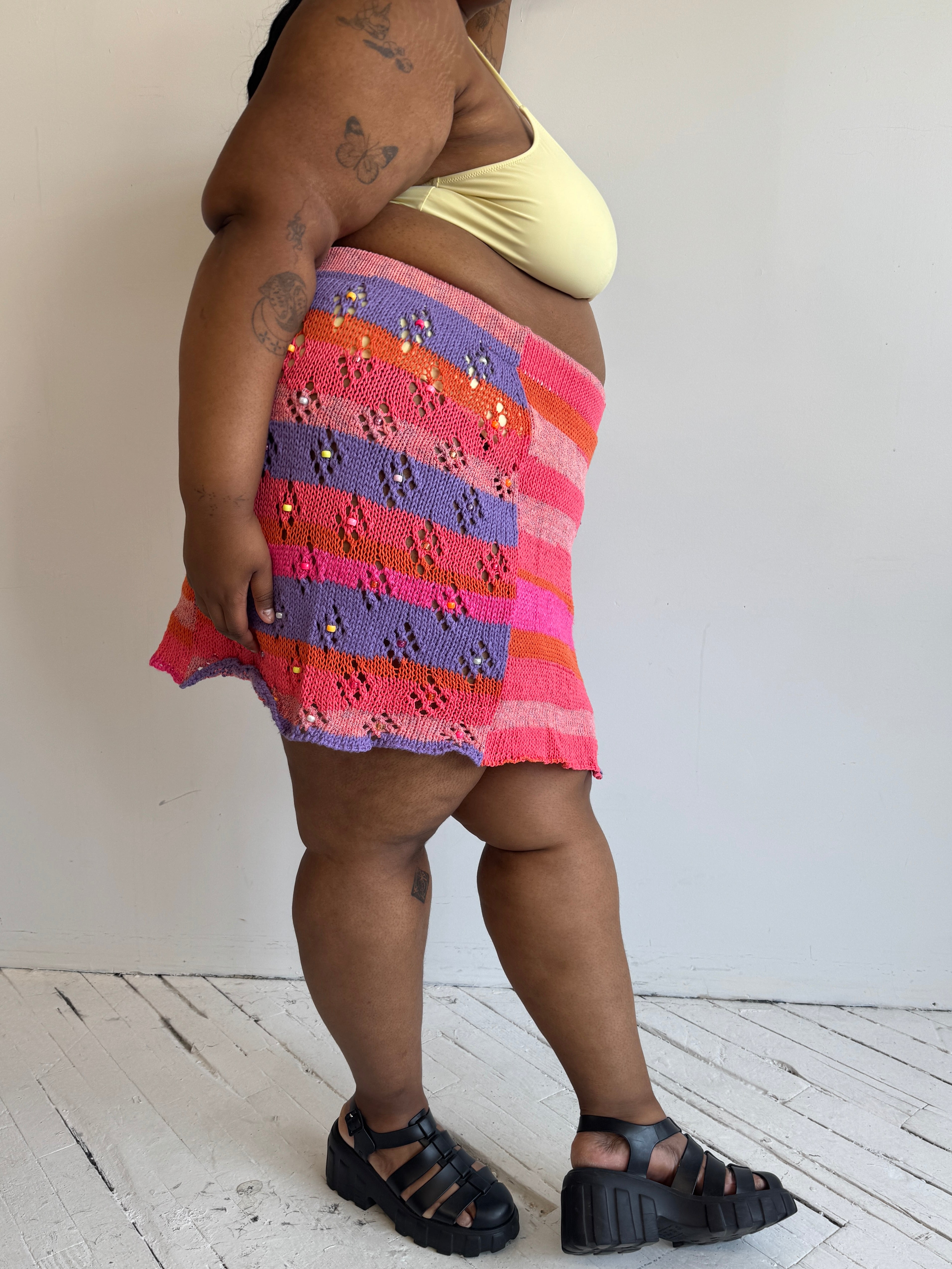 Flower Boy Ted - Beaded Stripe Knit Skirt (3X/4X)