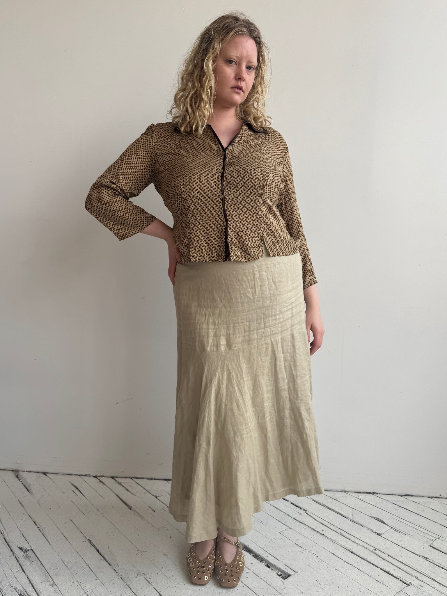 Vintage - Linen Beige Skirt (XL)