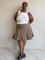 Vintage - Flared Brown Plaid Skirt (3X)