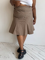 Vintage - Flared Brown Plaid Skirt (3X)