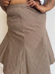 Vintage - Flared Brown Plaid Skirt (3X)