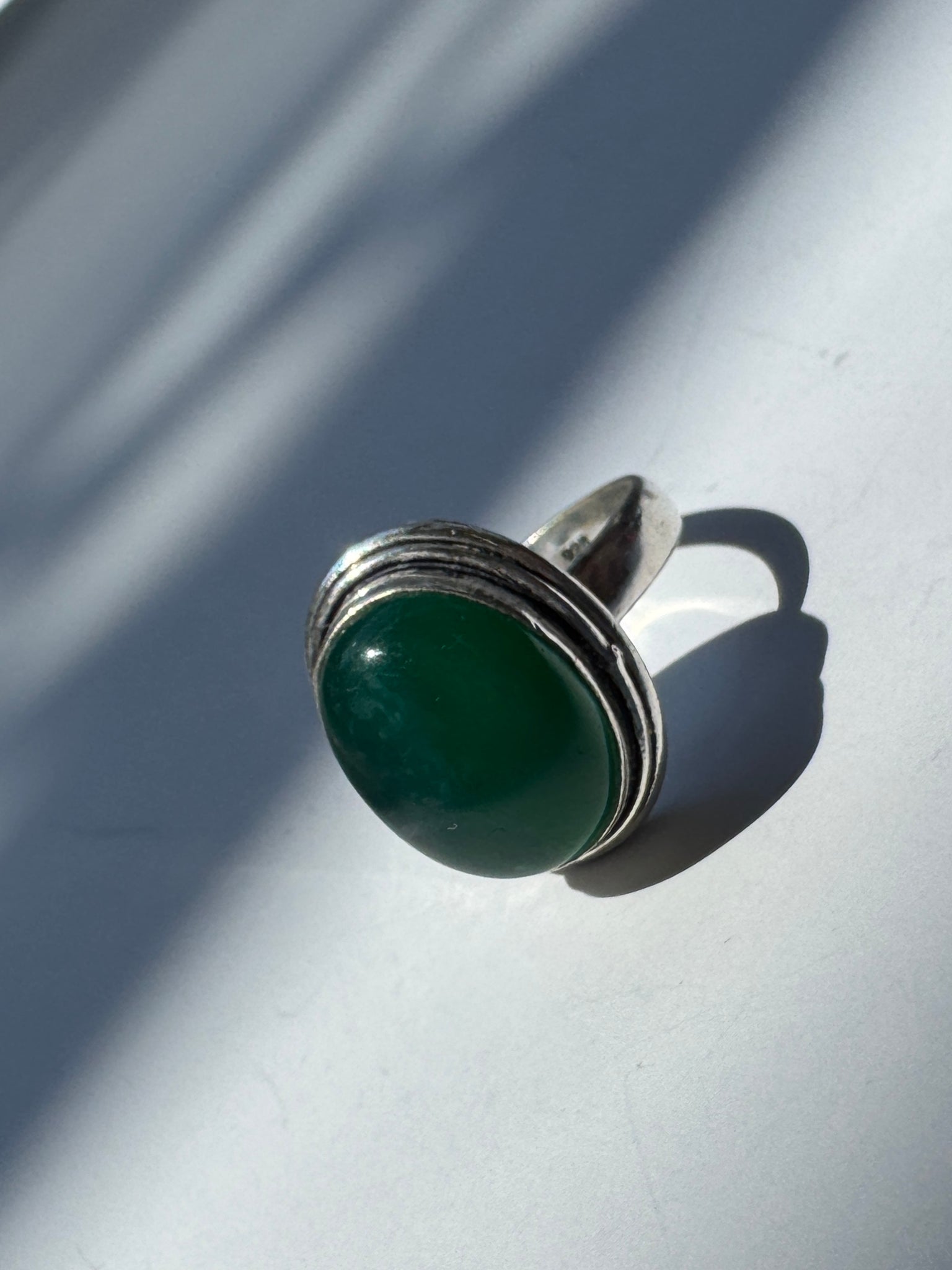 Vintage - Sterling Silver Green Onyx Ring
