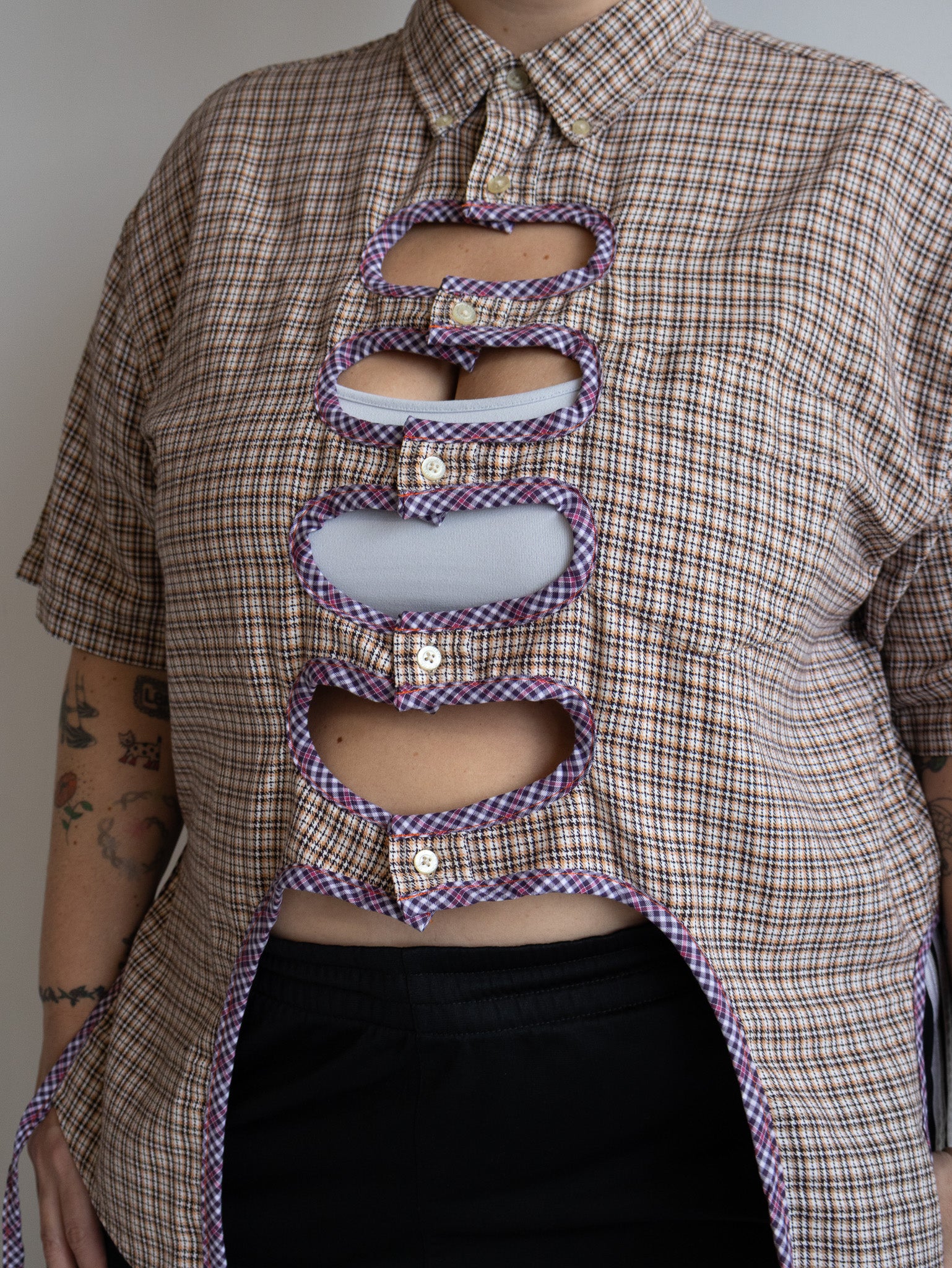 Tiberi x BRZ - Plaid Cutout Shirt (1X/2X)