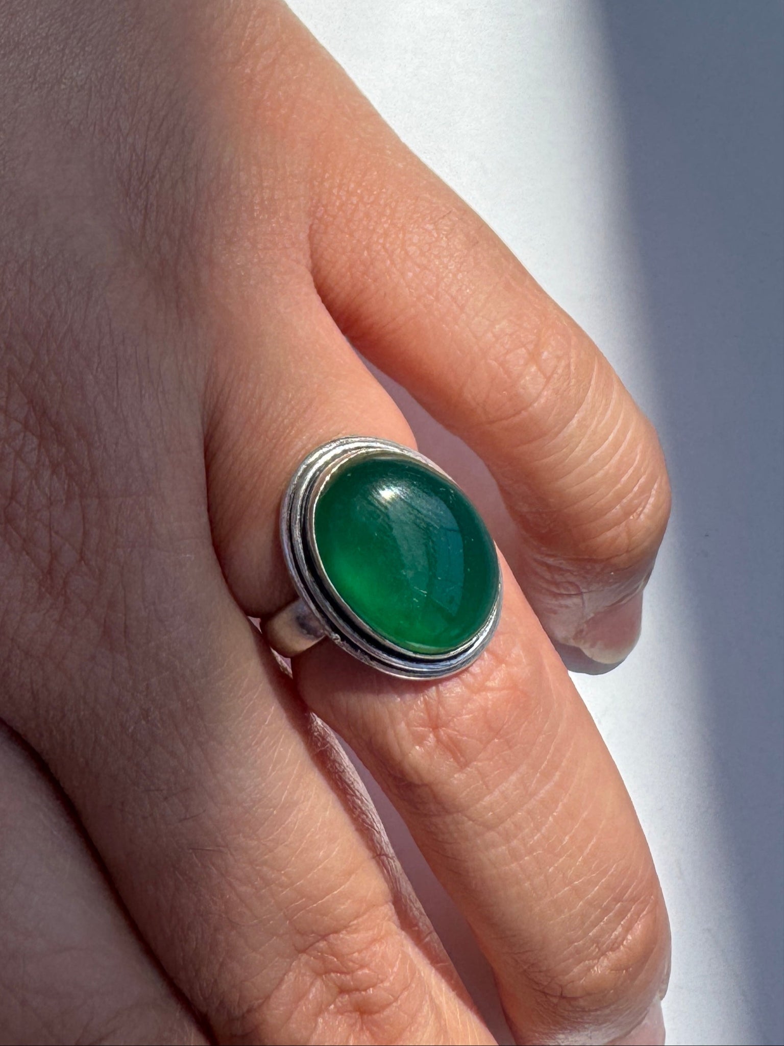 Vintage - Sterling Silver Green Onyx Ring