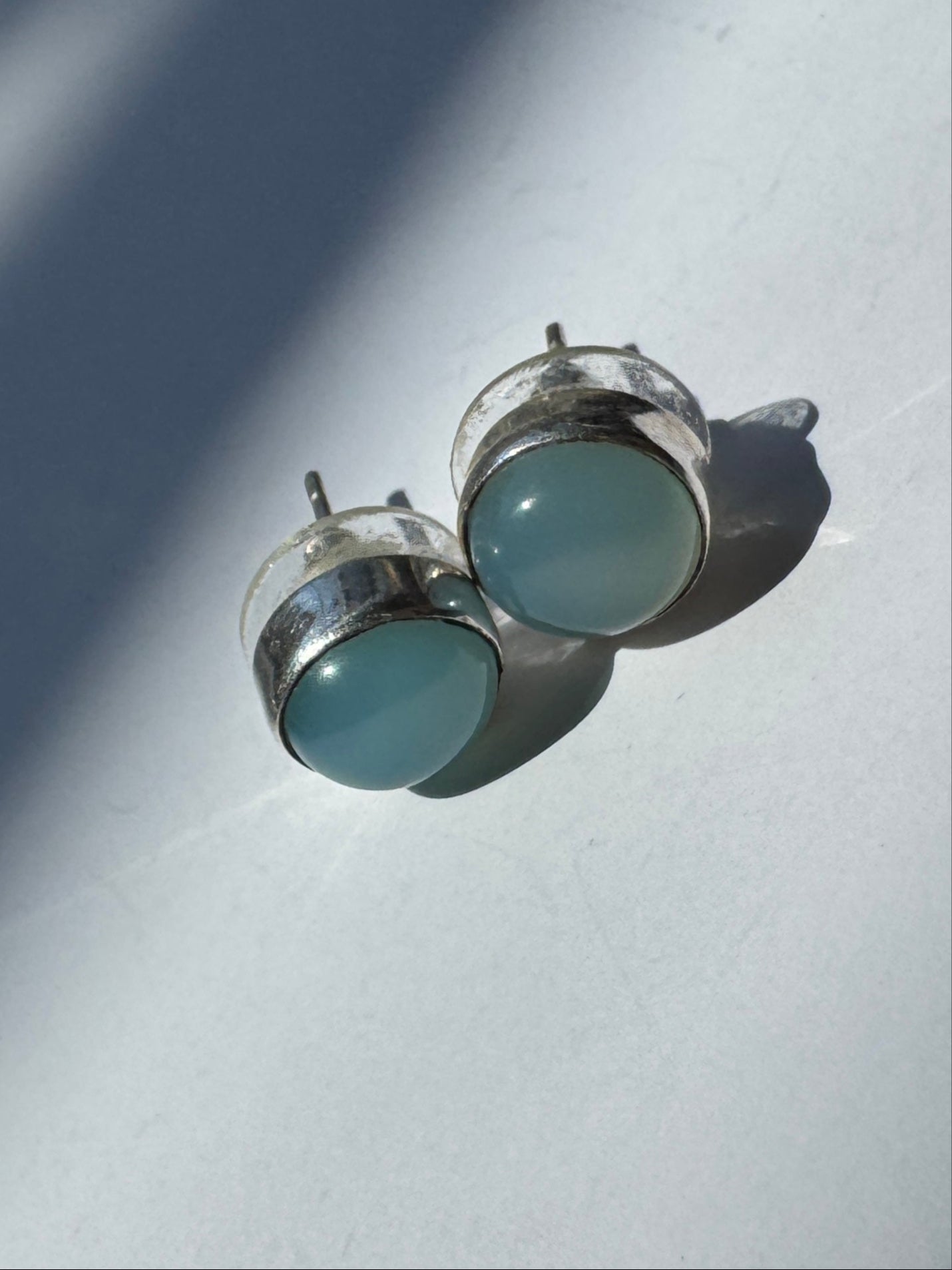 Vintage - Sterling Silver Larimar Stone Stud Earrings