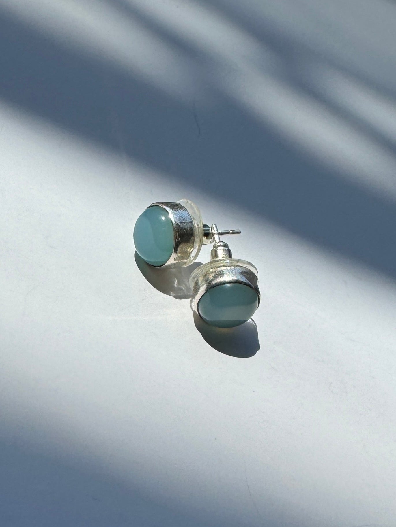Vintage - Sterling Silver Larimar Stone Stud Earrings