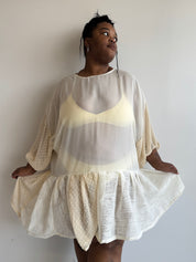makmak - Sheer Cream Ruffle Dress (L-5X)