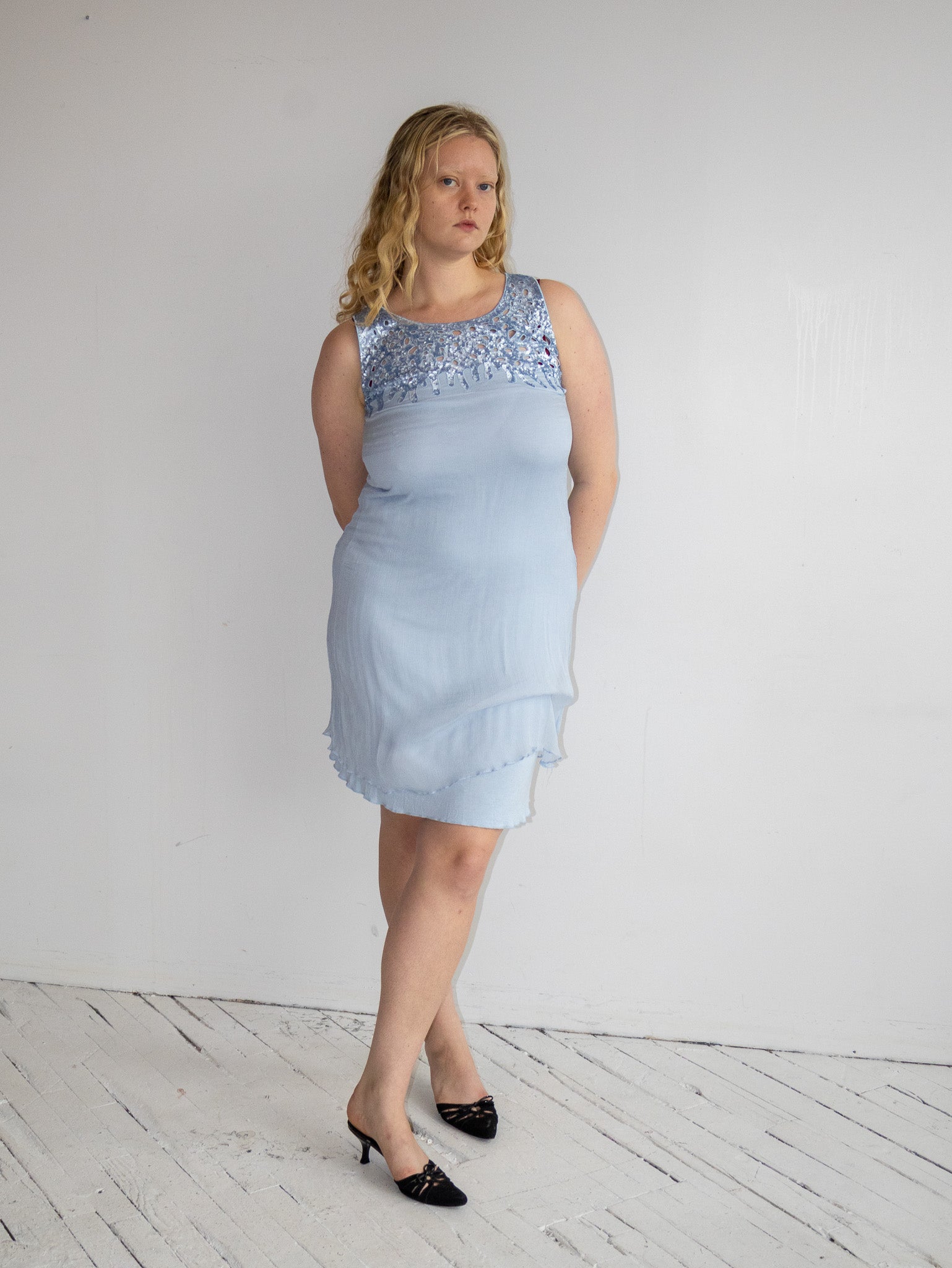 Italian Vintage - Baby Blue Silk Sequin Dress (L)