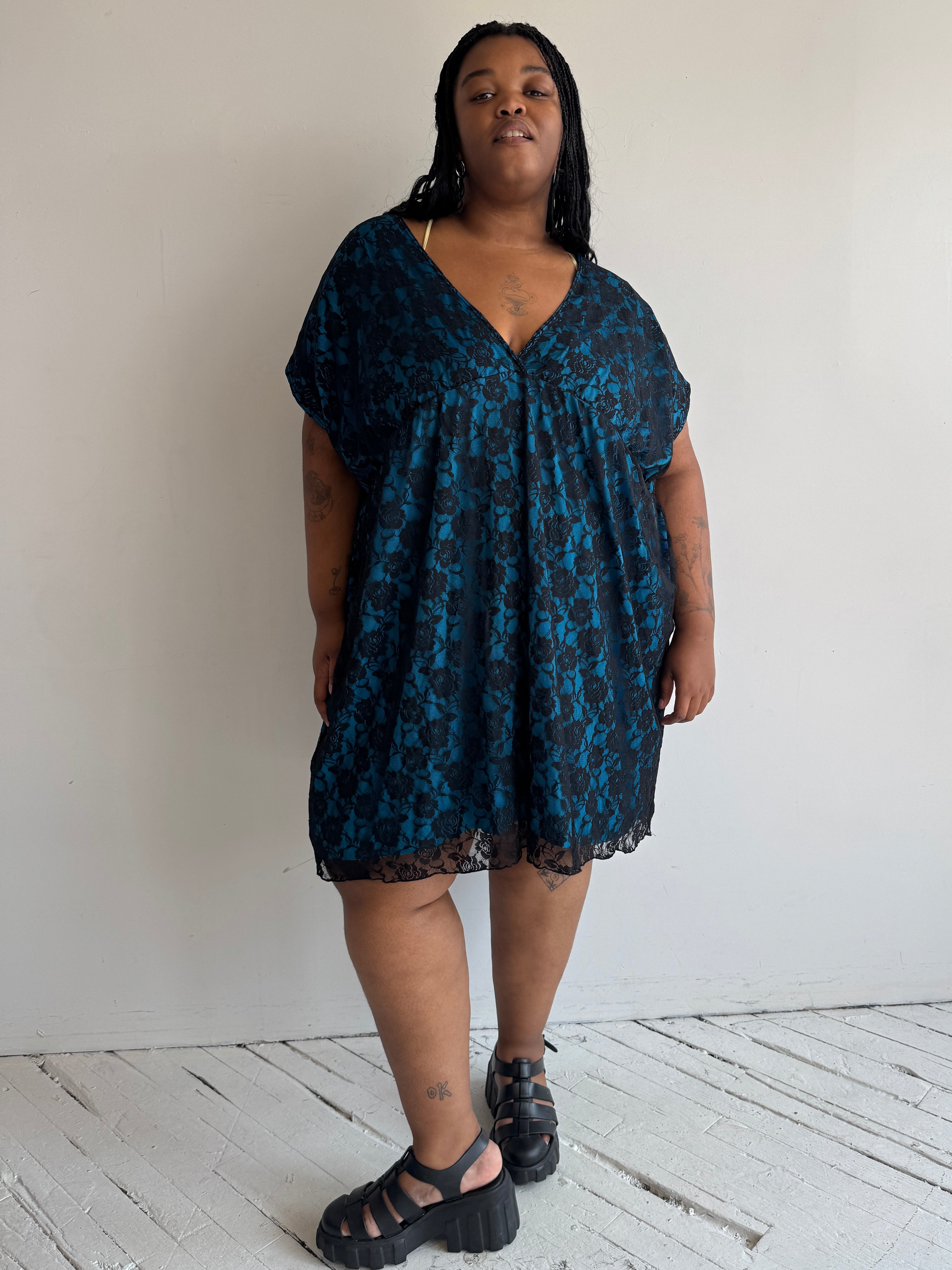 Vintage - Blue & Black Lace Dress (3X)