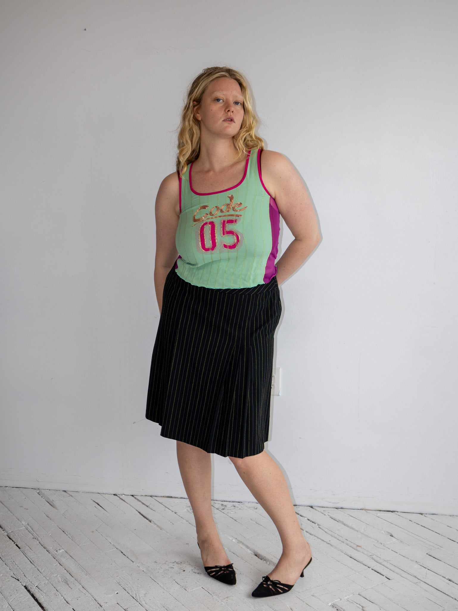Vintage - Green Pinstripe Skirt (XL)