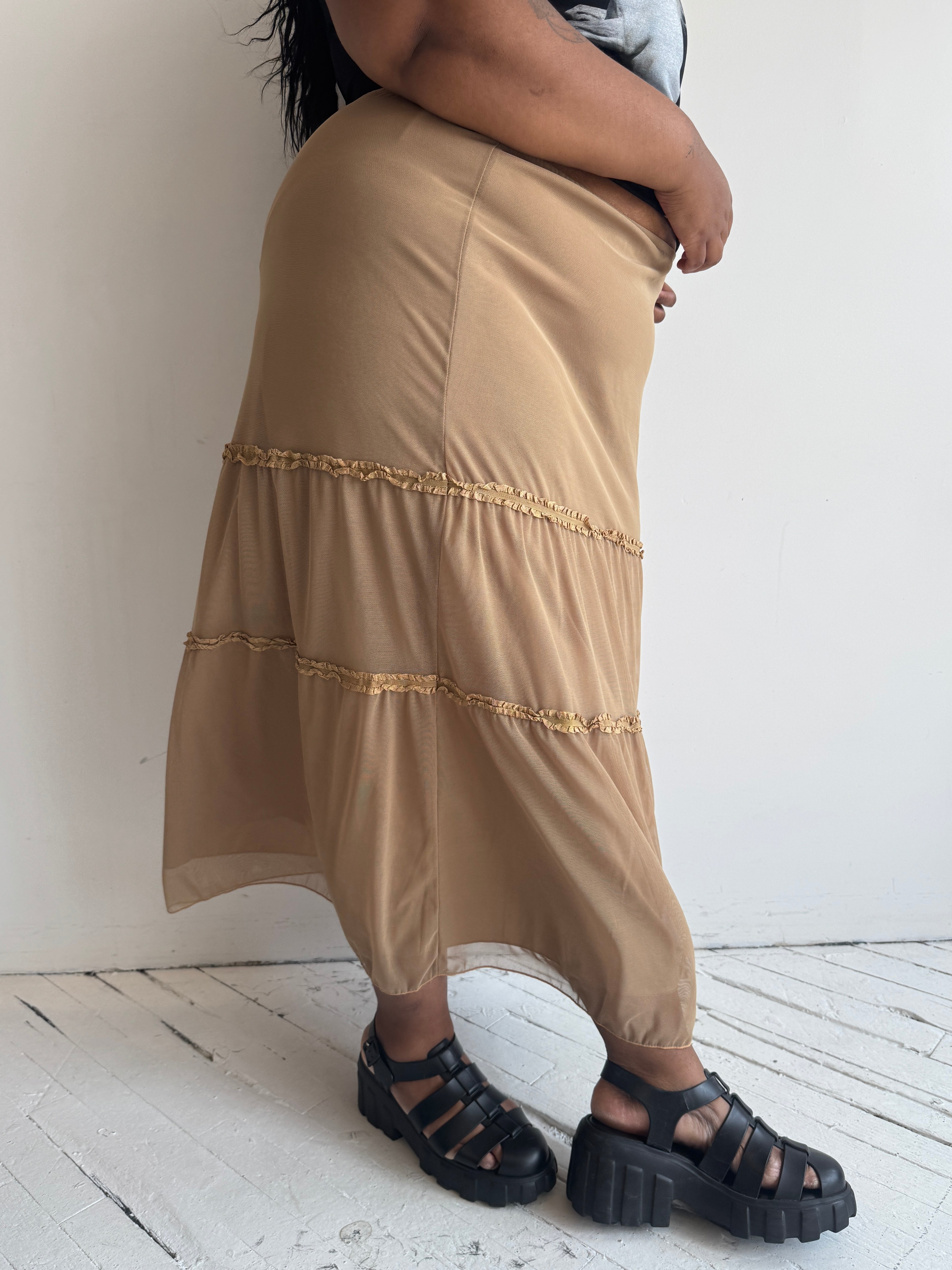 Vintage - Beige Mesh Tiered Skirt (3X)