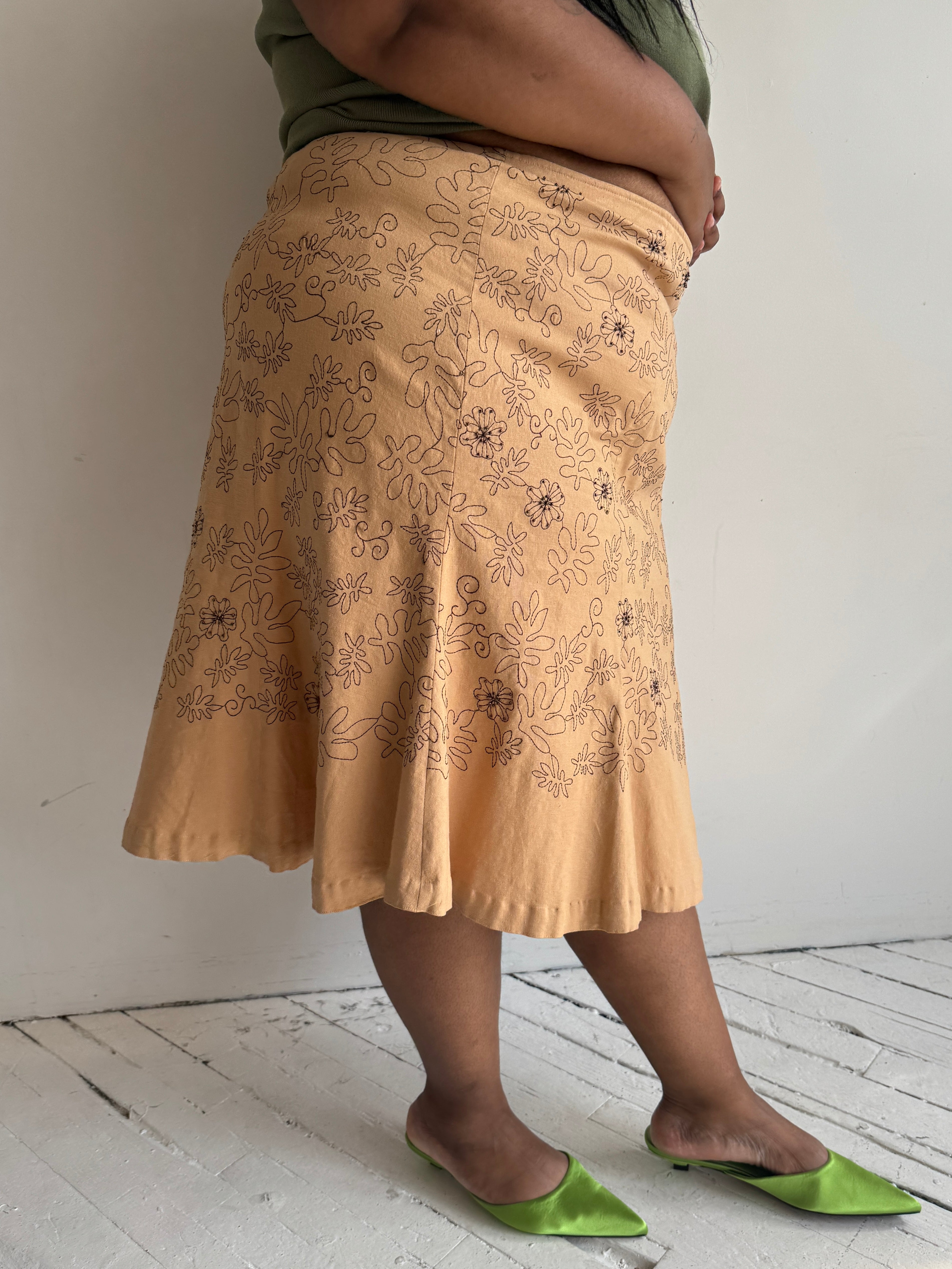 Vintage - Linen Embroidered Skirt (3X)