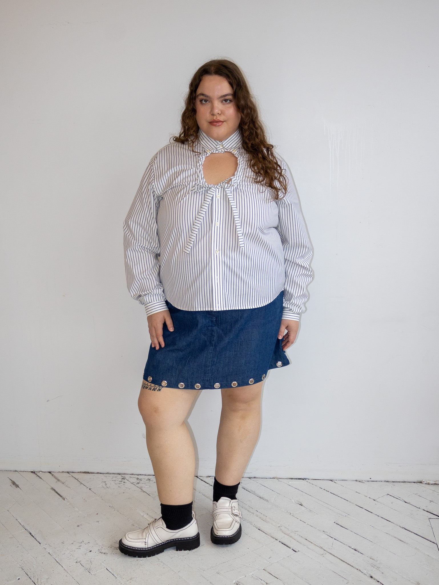 Shop Journal - Denim Mini Grommet Skirt (2X)