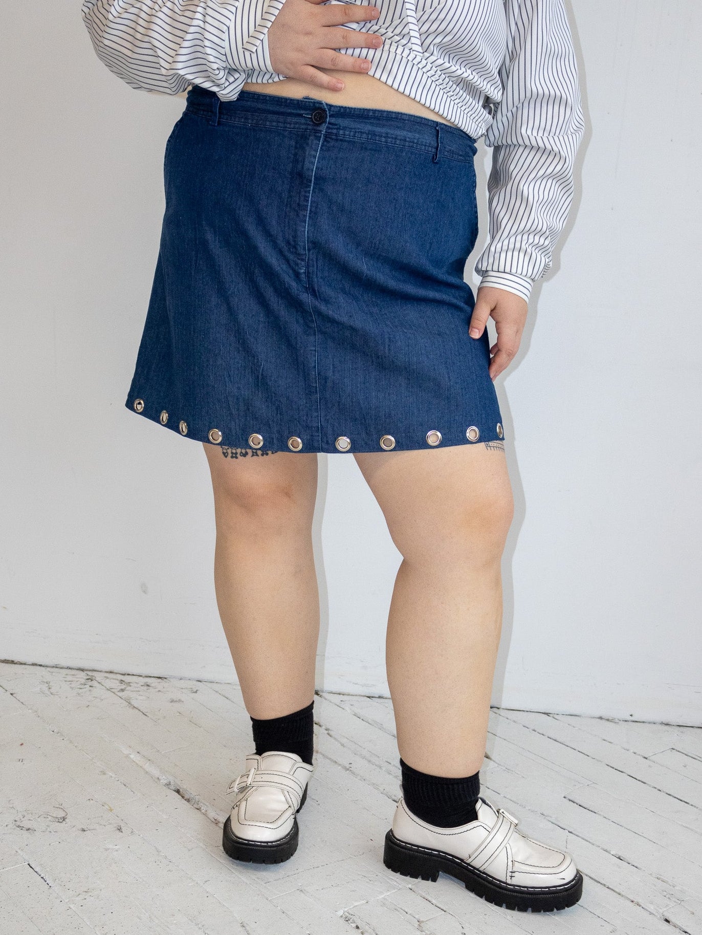 Shop Journal - Denim Mini Grommet Skirt (2X)