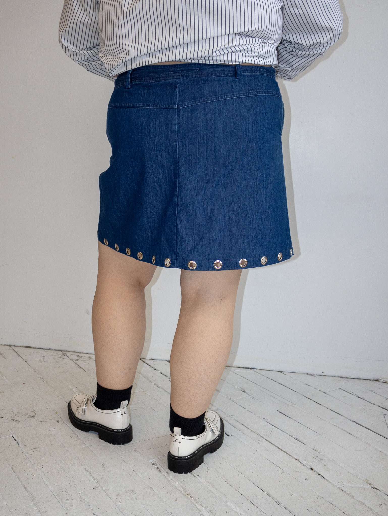 Shop Journal - Denim Mini Grommet Skirt (2X)