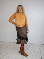 Vintage - Mixed Plaid Brown Midi Skirt (L/XL)