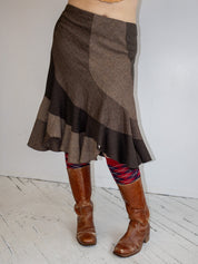 Vintage - Mixed Plaid Brown Midi Skirt (L/XL)
