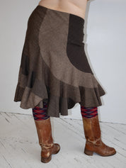 Vintage - Mixed Plaid Brown Midi Skirt (L/XL)