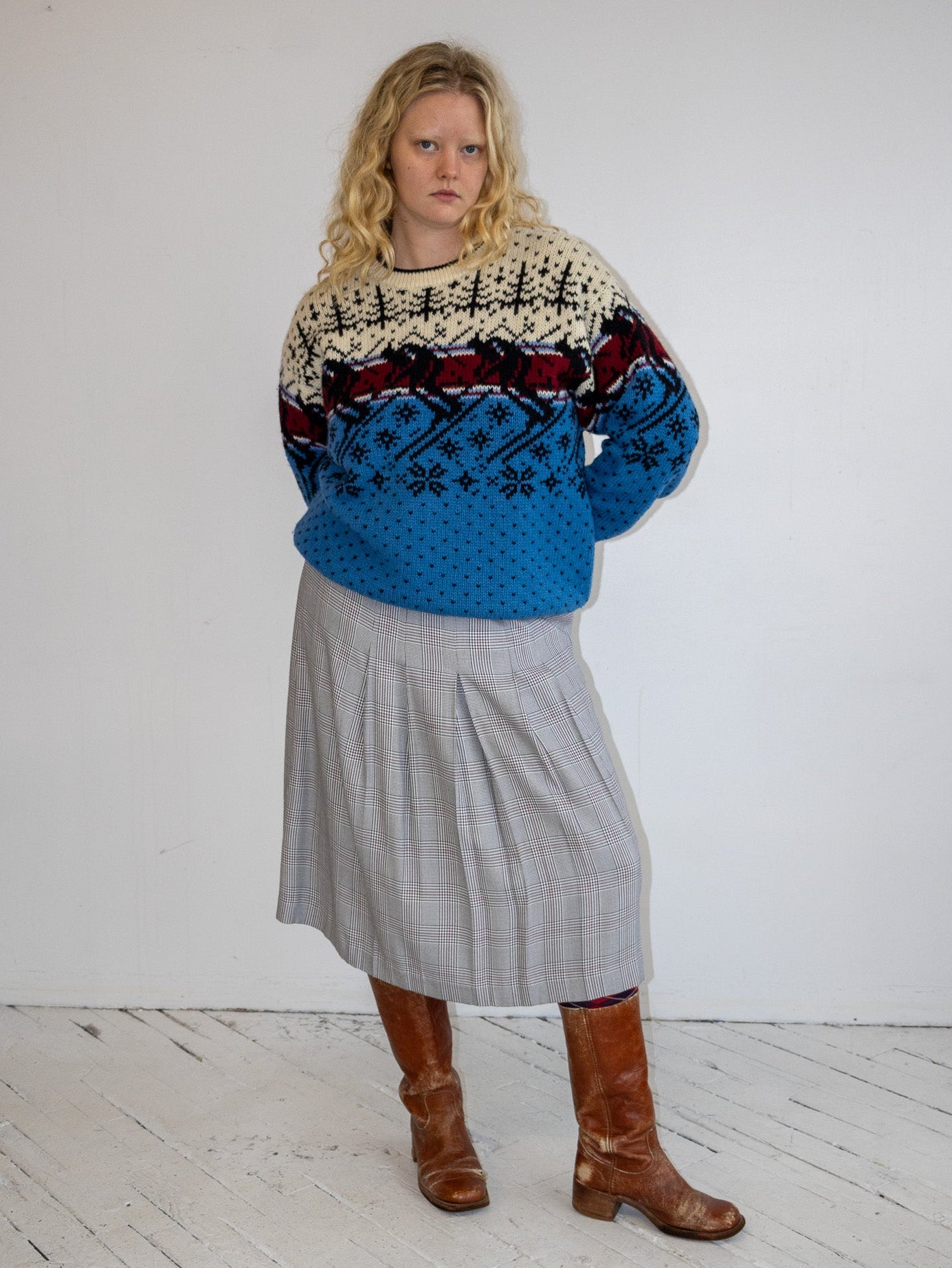 Vintage - Gray Plaid Pleated Skirt (L)