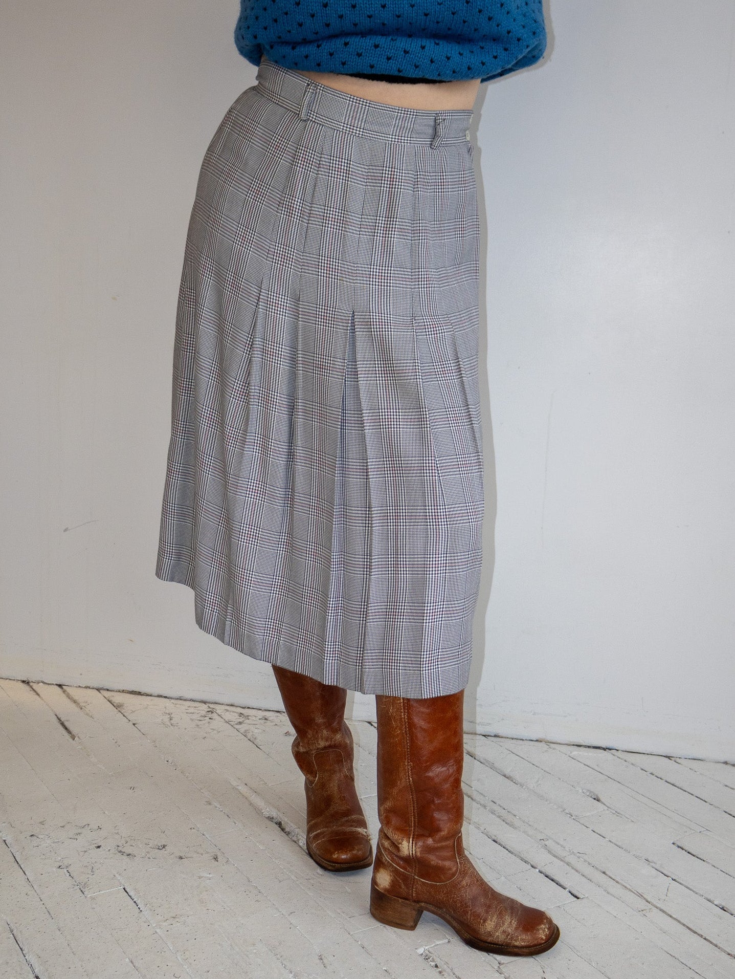 Vintage - Gray Plaid Pleated Skirt (L)