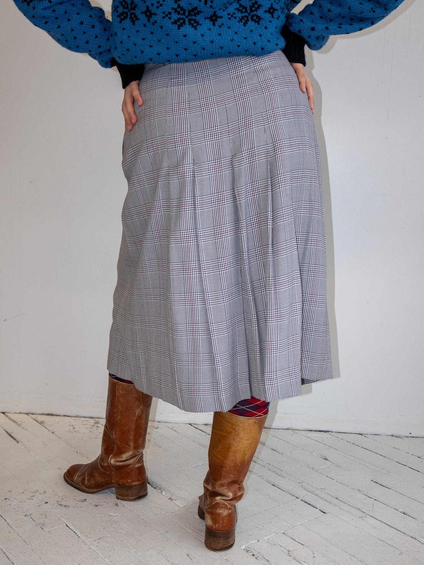 Vintage - Gray Plaid Pleated Skirt (L)