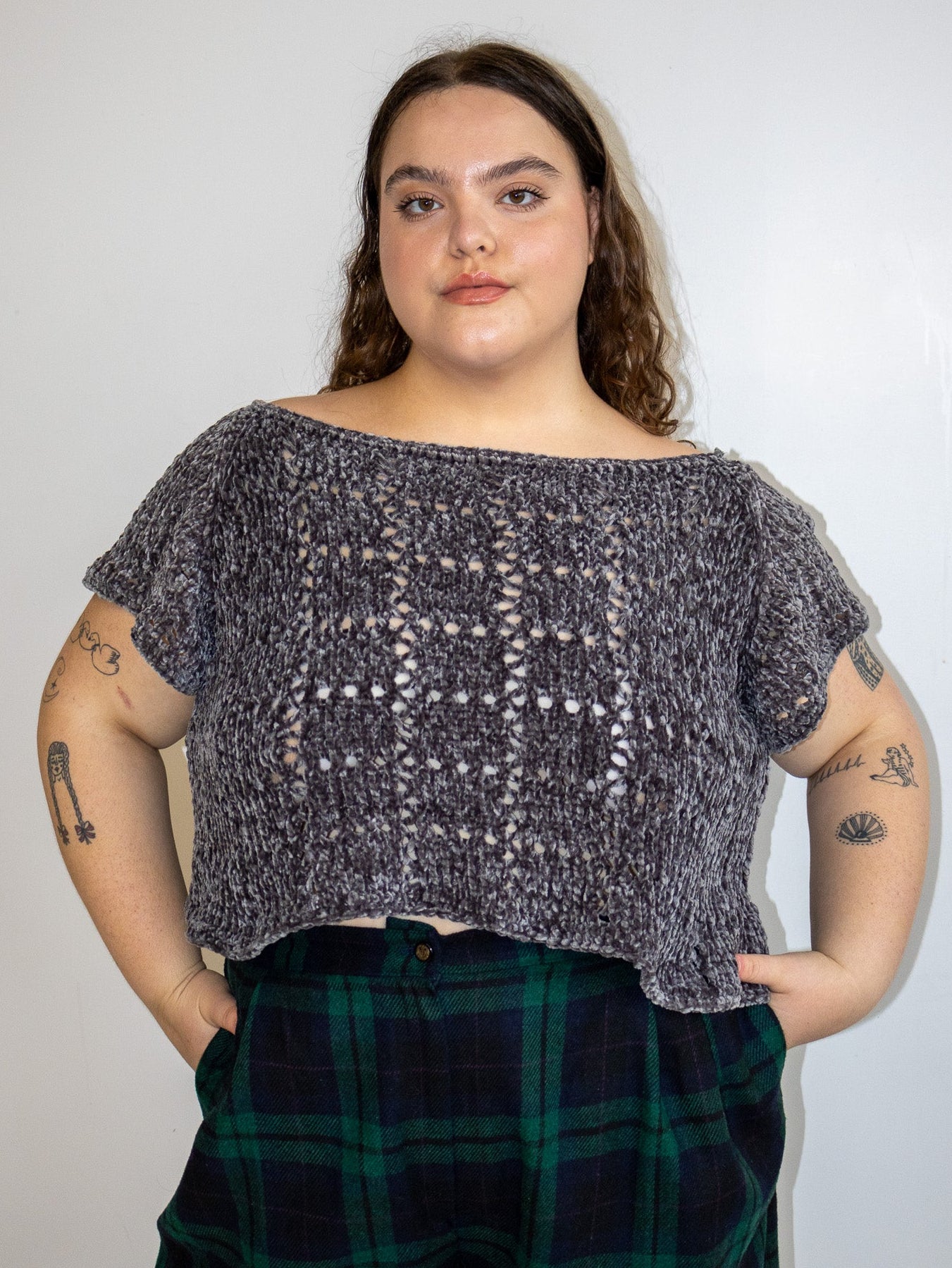Flower Boy Ted - Charcoal Crochet Top (2X-5X)