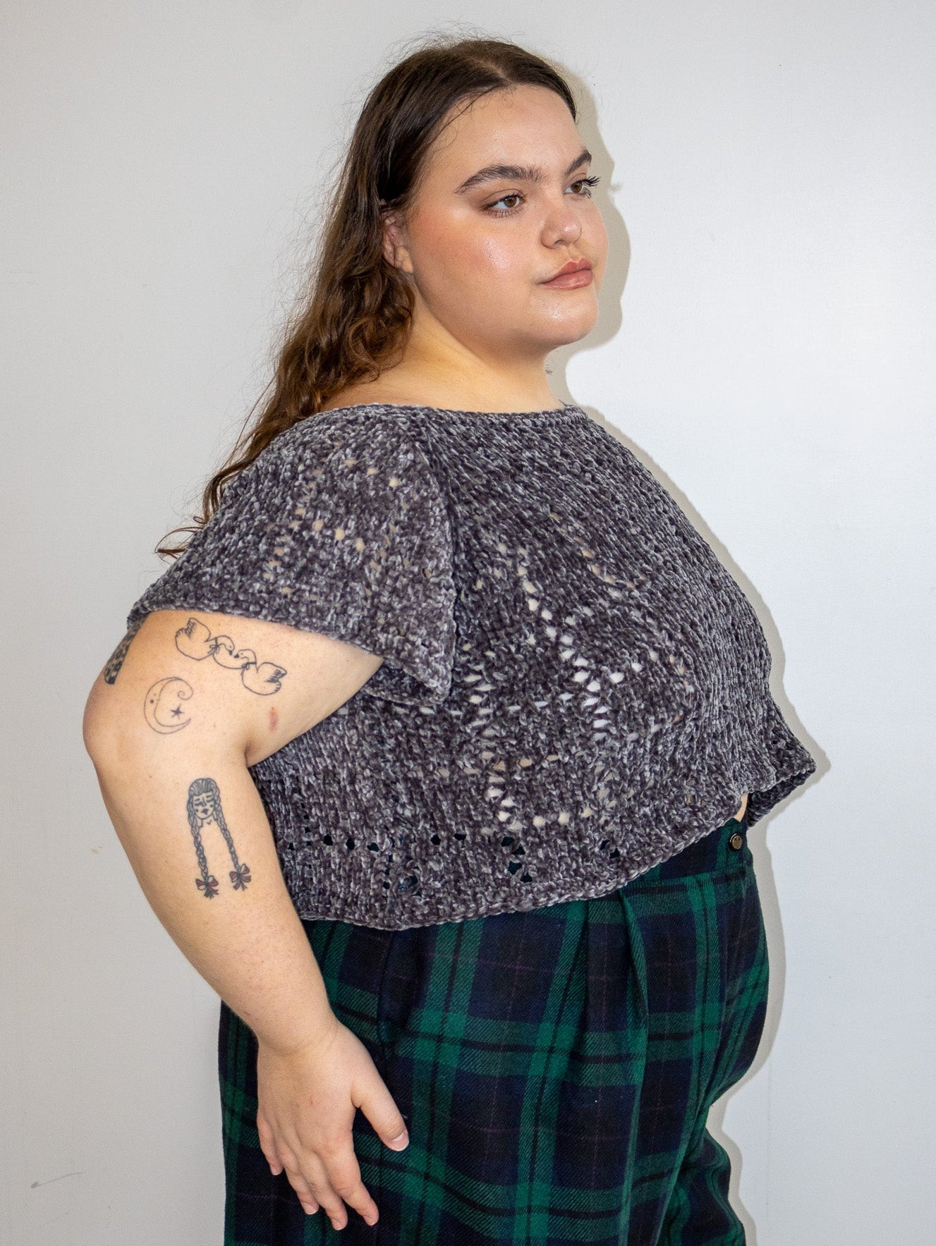 Flower Boy Ted - Charcoal Crochet Top (2X-5X)
