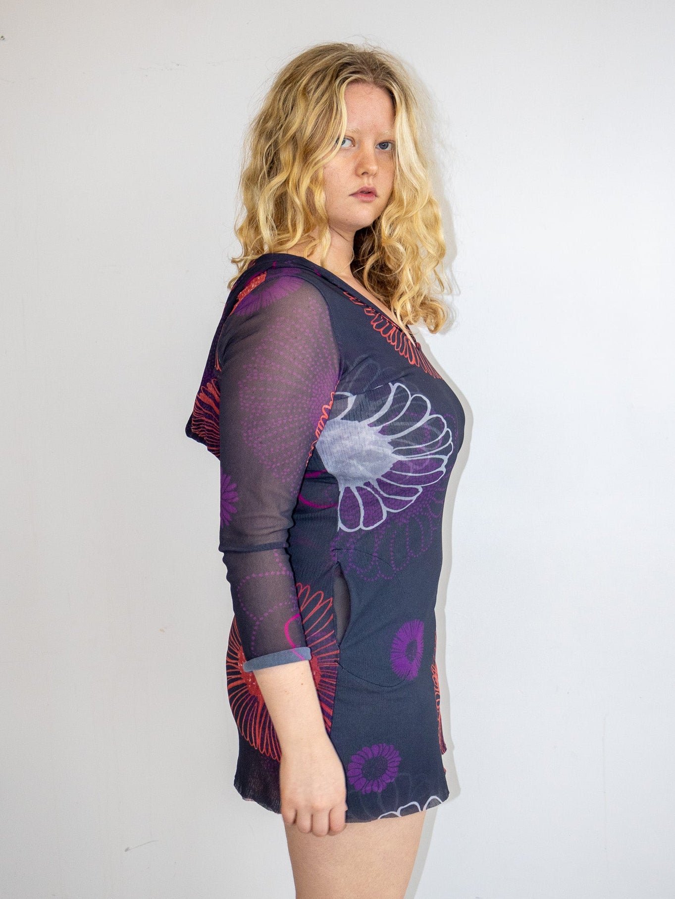 Vintage - Mesh Floral Hooded Dress (L-1X)