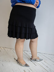 Vintage - Black Stretch Ruffle Skirt (1X-3X)
